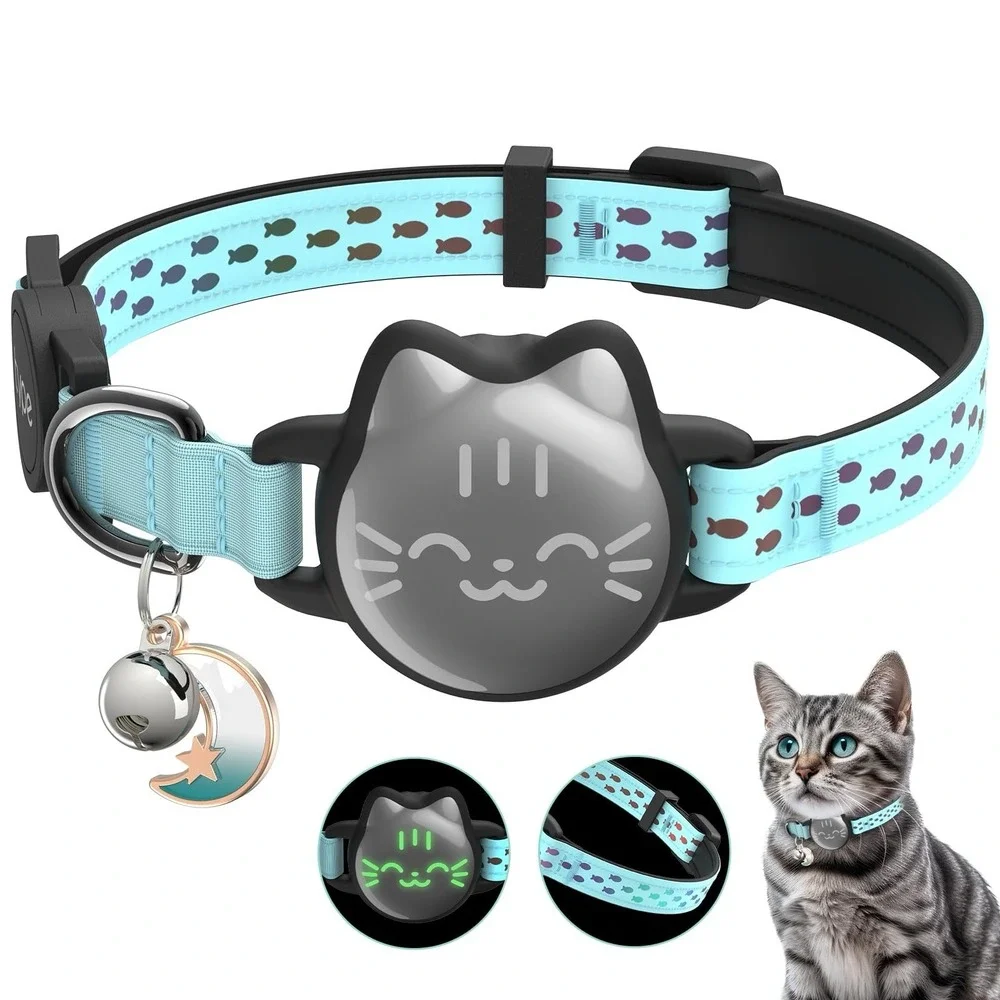 Waterproof Reflective AirTag Cat Collar, Breakaway Safety GPS Holder for Cats